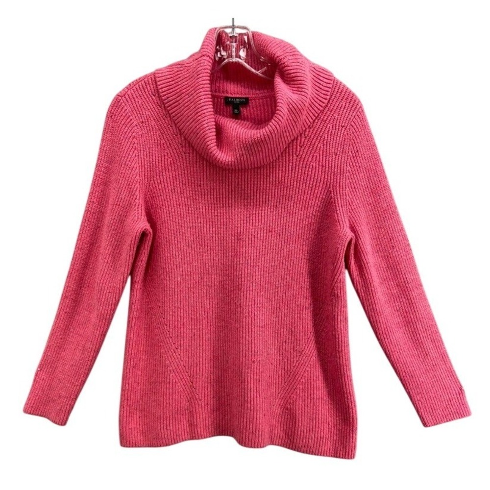 Talbots Petites Sweater Sz MP Pink Cowl Neck Ribbed Knit MP Cotton Blend‎